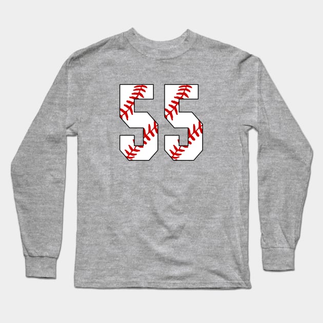 Baseball Number 55 #55 Baseball Shirt Jersey Favorite Player Biggest Fan Long Sleeve T-Shirt by TeeCreations